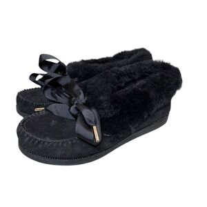 Tory Burch Aberdeen Suede and Shearling Slipper Booties Black Size 5